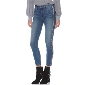 PAIGE Women Hoxton Cut Skinny Stretch Jeans Raw Hem 32 Leopard Print Side Trim